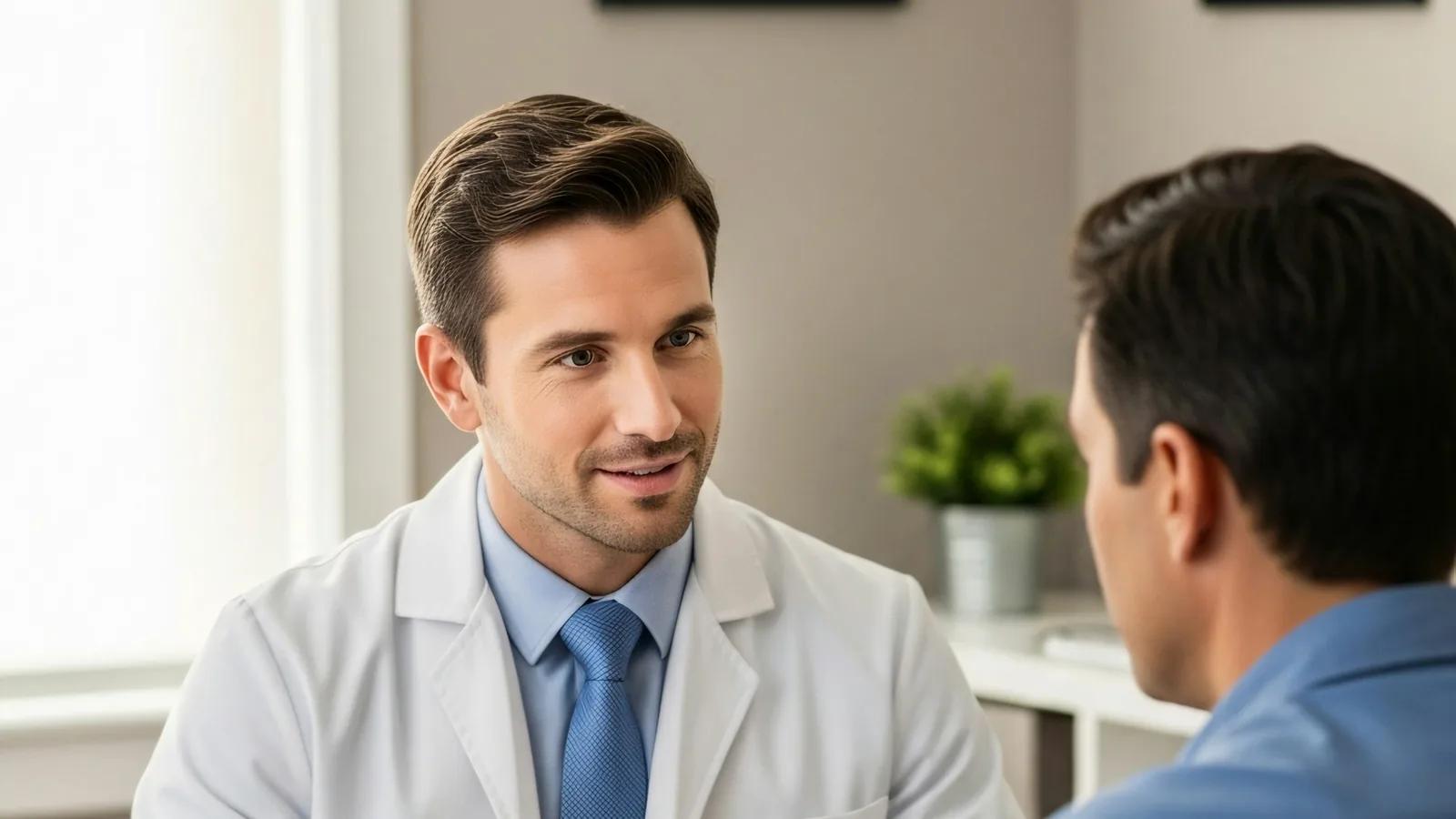 Médico conversando con un paciente en su consultorio