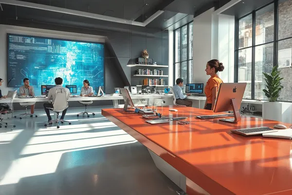 Ambiente de oficina moderno y luminoso, ilustrando 'Cómo usar ChatGPT en el trabajo de forma profesional: guía para equipos d