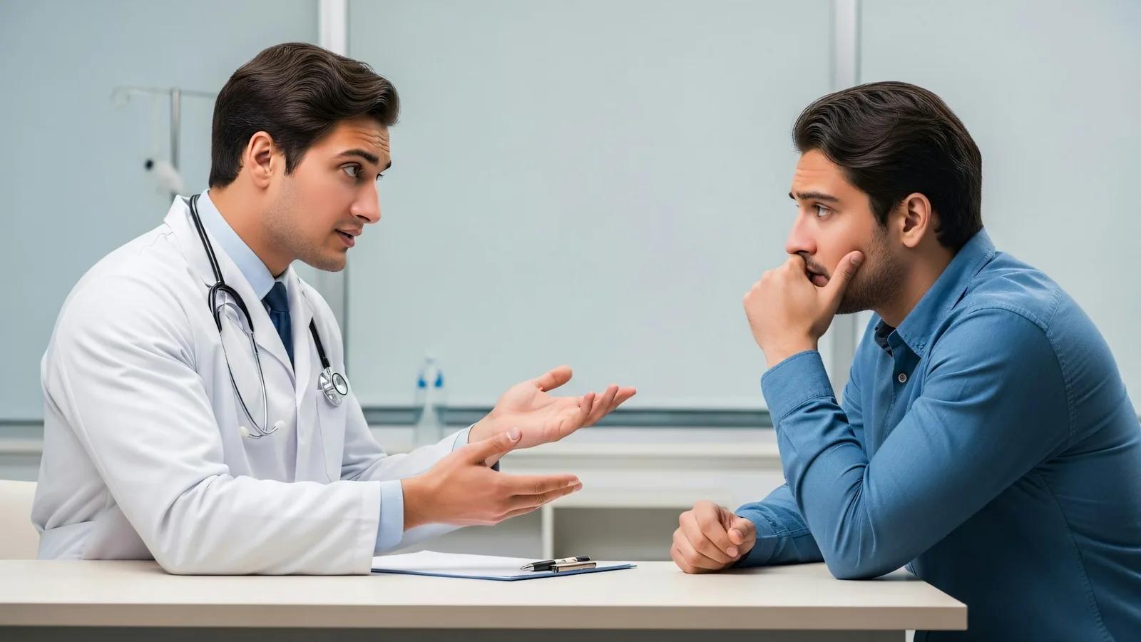 Médico conversando con un paciente en consulta