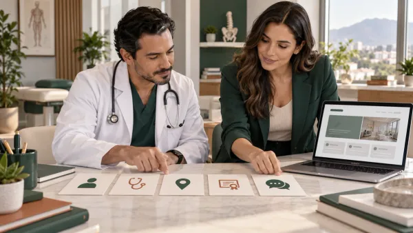 Médico y estratega organizan las páginas esenciales de un sitio web para buscadores, mapas e inteligencia artificial