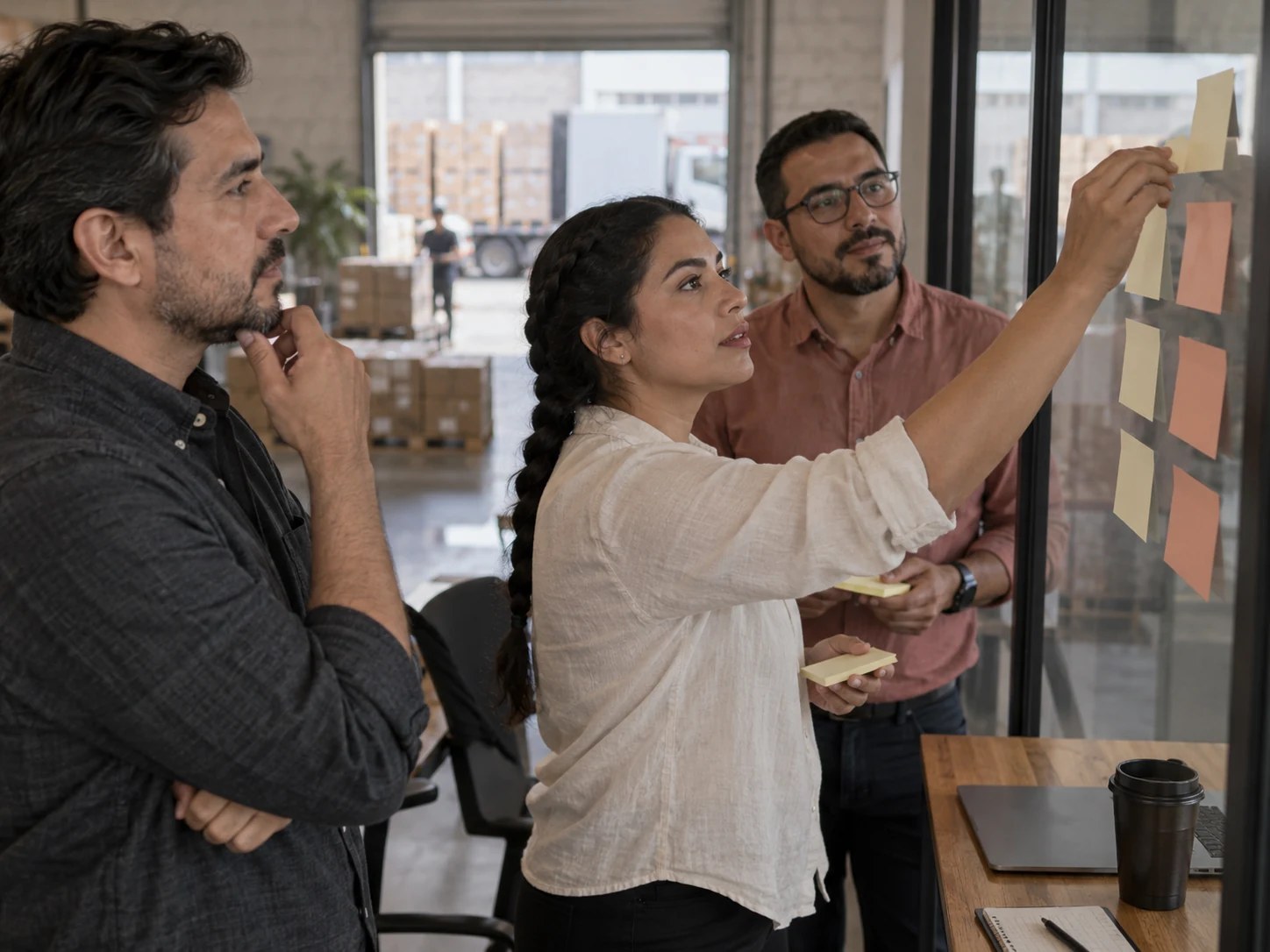 Un equipo define un proceso de trabajo en una reunión