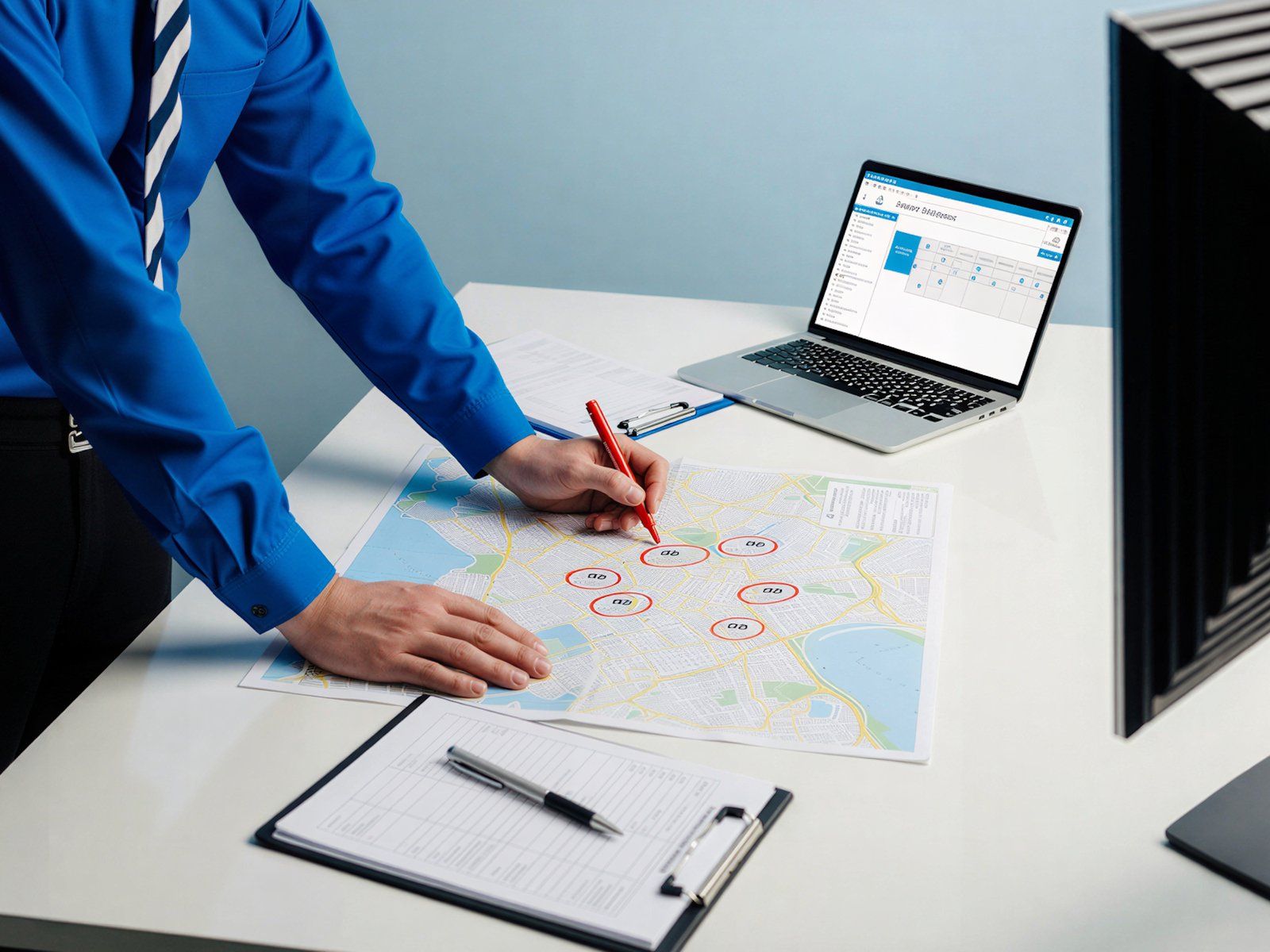 Planeación estratégica con mapa sobre mesa, ilustrando 'Automatiza la segmentación de clientes con machine learning en Magent