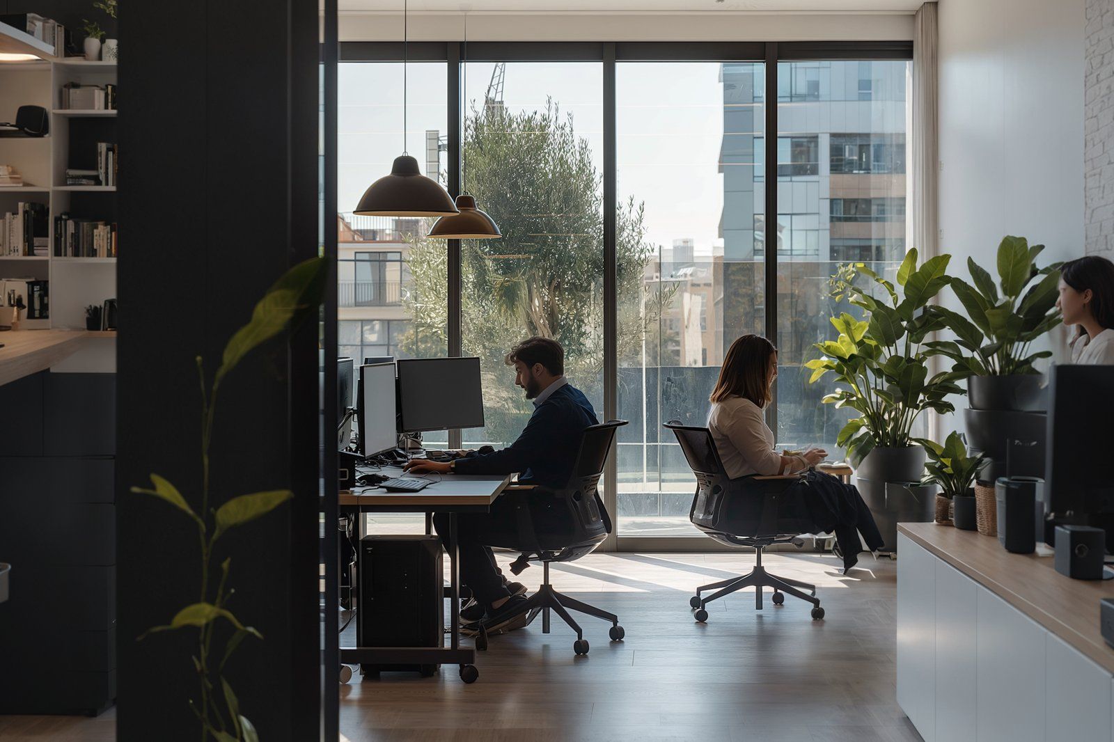 Ambiente de trabajo en oficina moderna, ilustrando 'Capacitación en IA para empresas: cómo entrenar a tu equipo para que adop