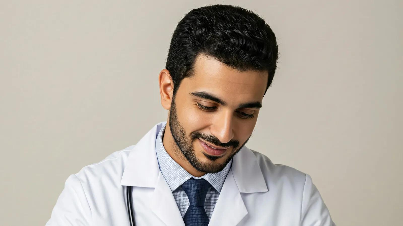 Médico en su propio consultorio revisando notas