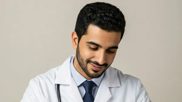 Médico en su propio consultorio revisando notas