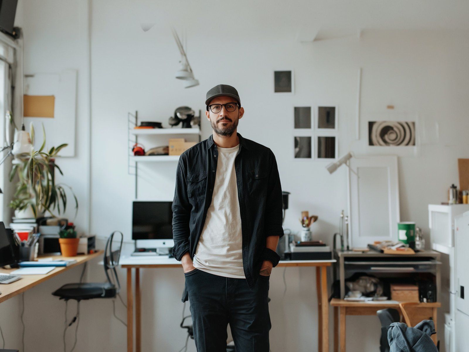 Espacio de trabajo moderno con profesional casual, ilustrando 'El papel de la IA en la optimización de Core Web Vitals para m