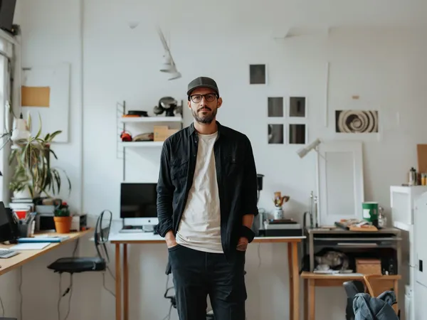 Espacio de trabajo moderno con profesional casual, ilustrando 'El papel de la IA en la optimización de Core Web Vitals para m
