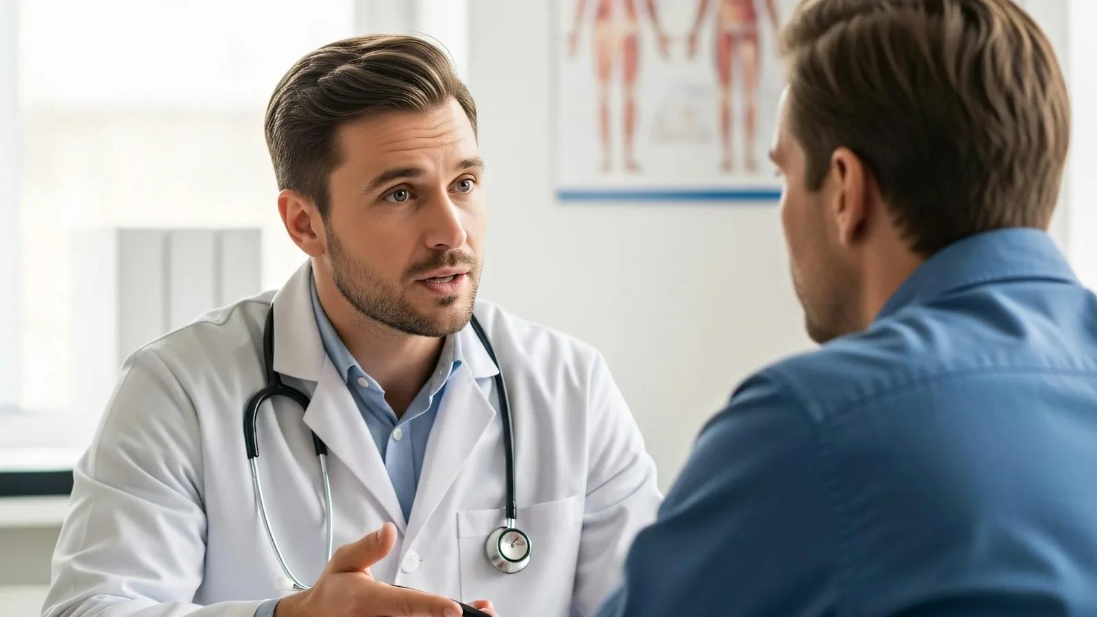 Médico explicando un tratamiento a su paciente
