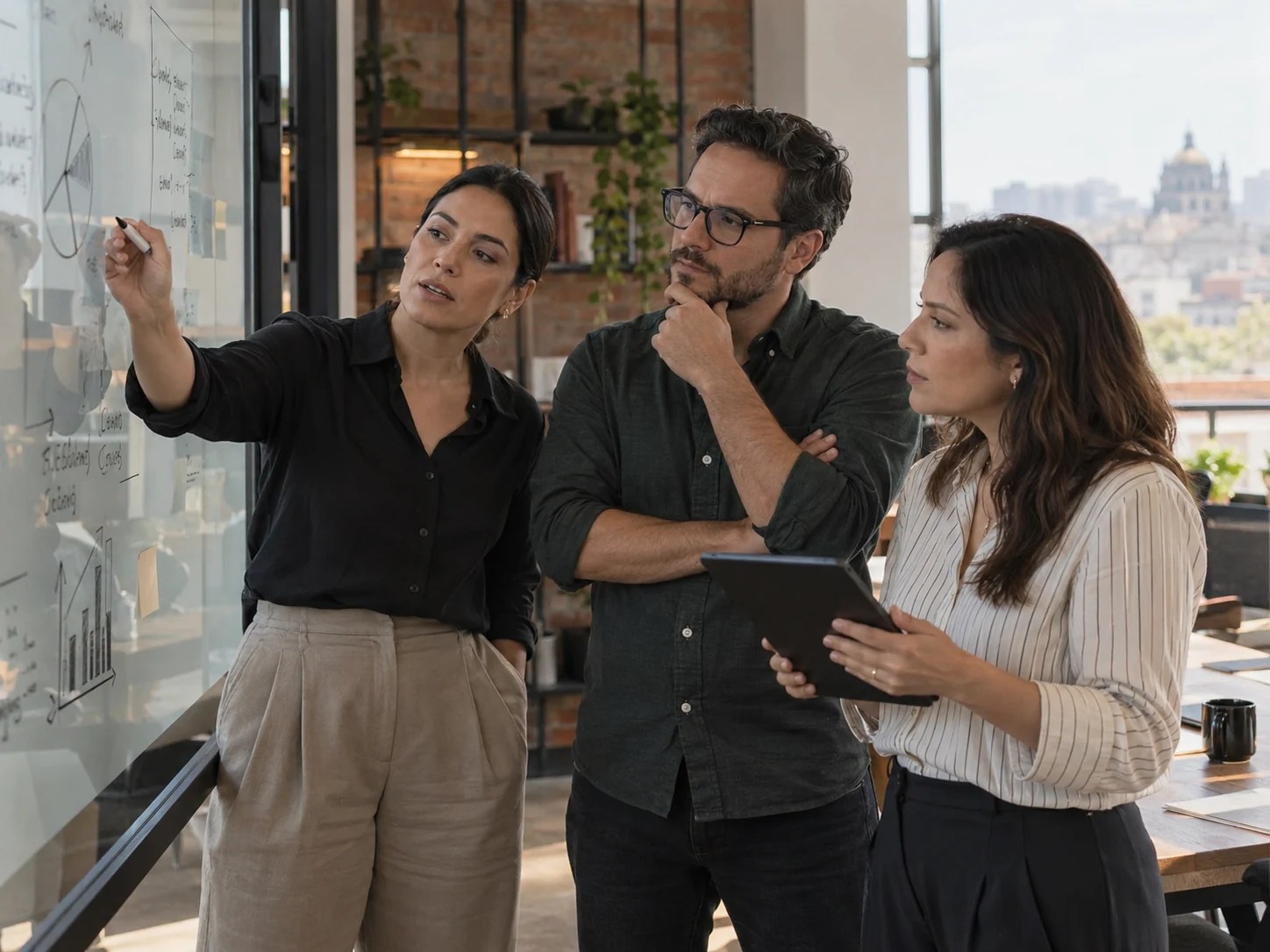 Un equipo define un proceso de trabajo en una reunión