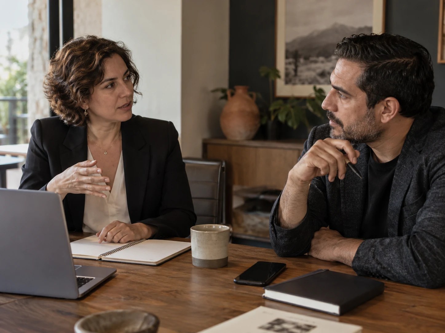 Profesionales conversan sobre un proyecto en una oficina