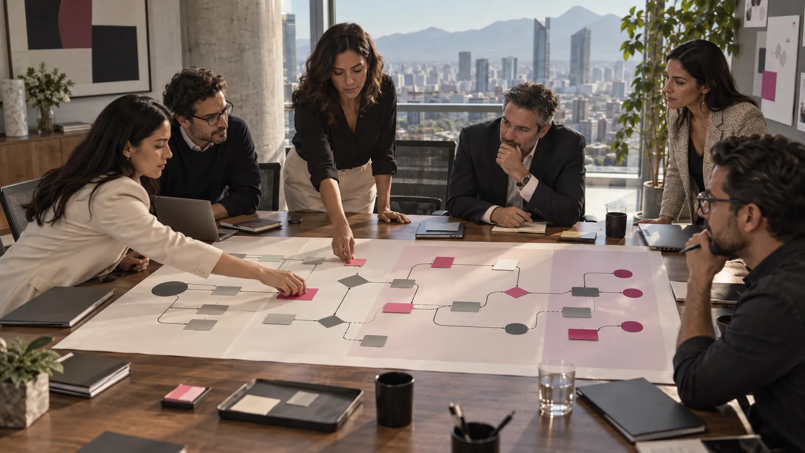 Leadership team organizes opportunities, dependencies, and decision gates in an enterprise artificial intelligence roadmap