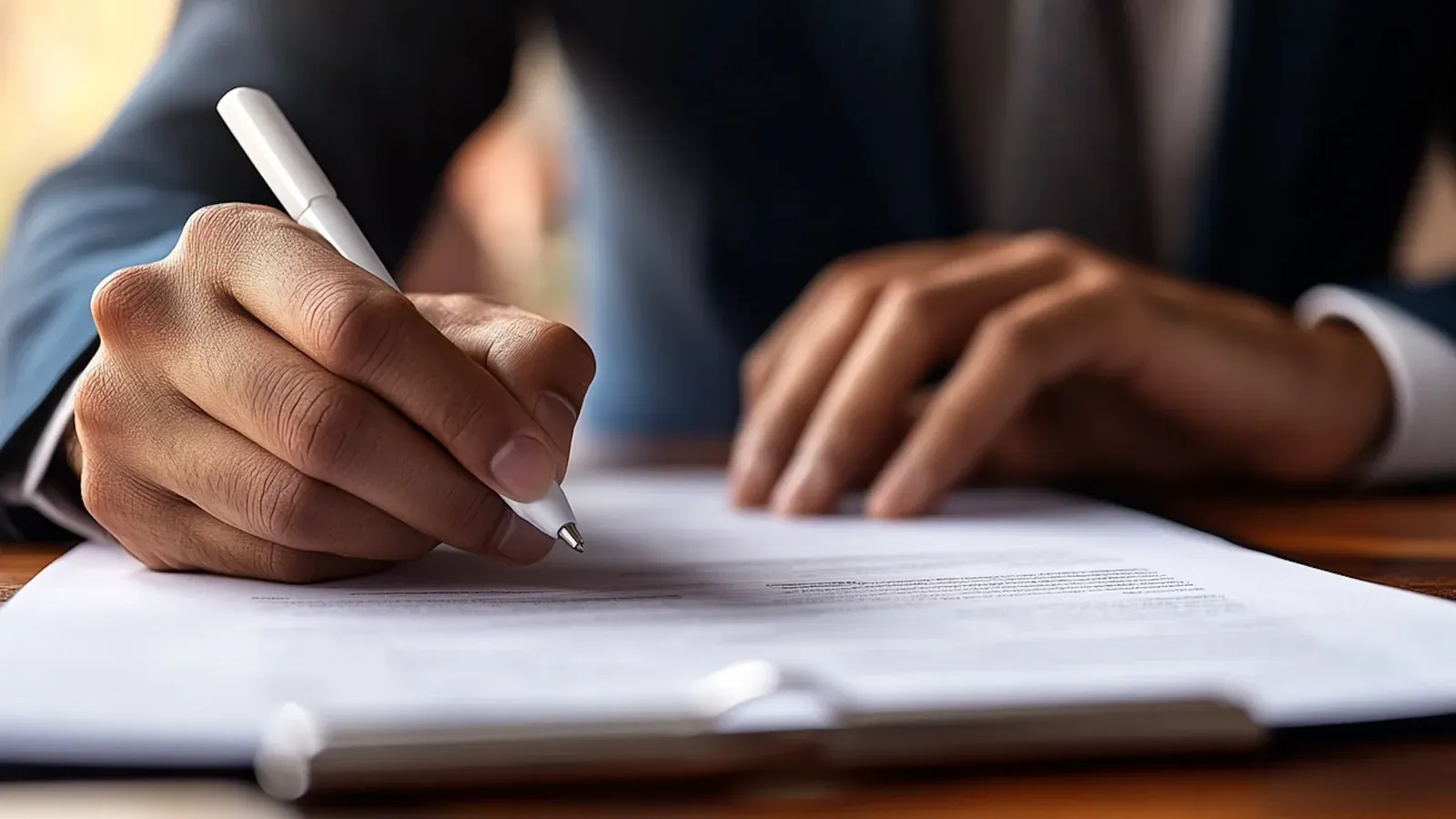 Detalle de una firma sobre documentos legales