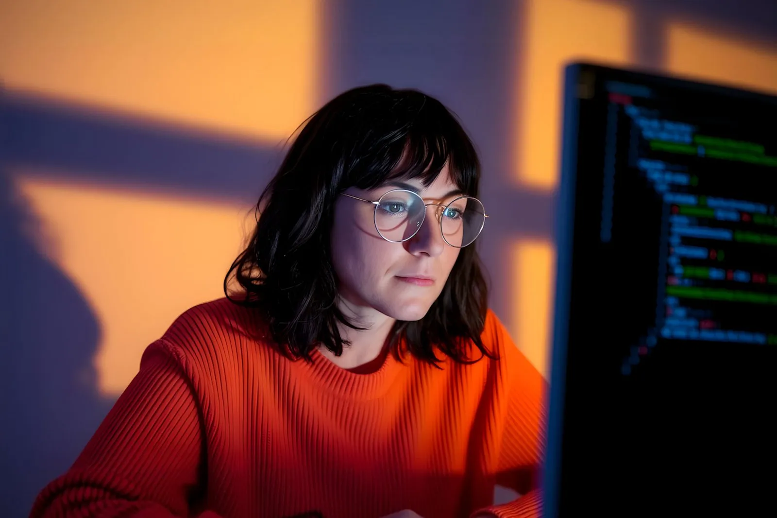 Programador concentrado escribiendo código, ilustrando 'Consultoría de IA para empresas en México: qué esperar, cuánto cuesta