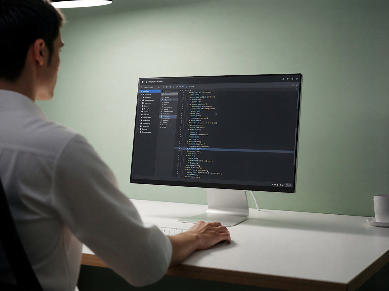 Sesión de programación enfocada, ilustrando 'Cómo automatizar operaciones de ecommerce con agentes de IA: del pedido al envío