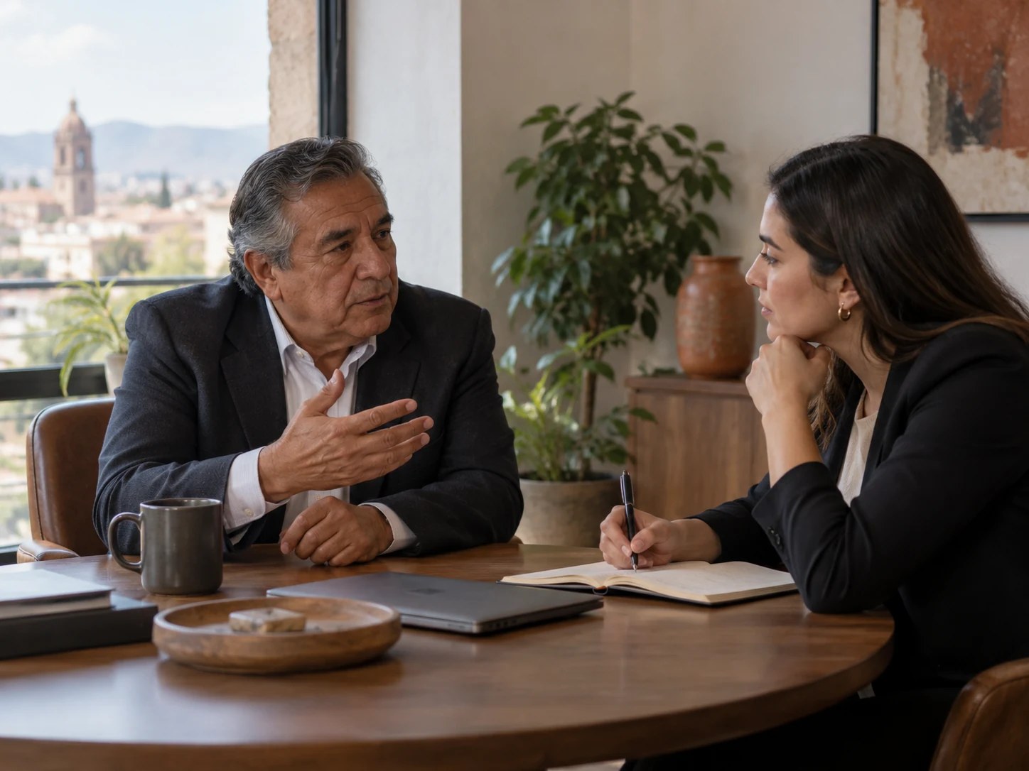 Profesionales conversan sobre un proyecto en una oficina
