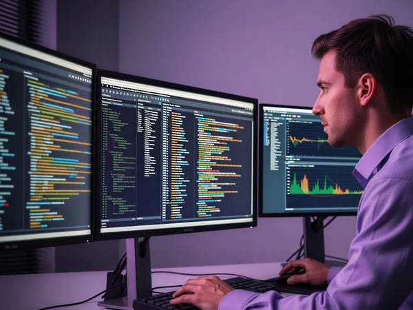 Programador concentrado en sesión de desarrollo, ilustrando 'Agente de ventas con IA para tiendas en línea: cómo convertir vi