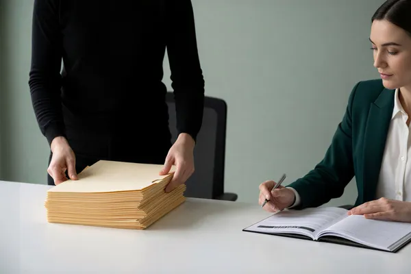 Trabajo colaborativo en mesa de oficina, ilustrando 'Email marketing para ecommerce con IA: cómo personalizar campañas a esca