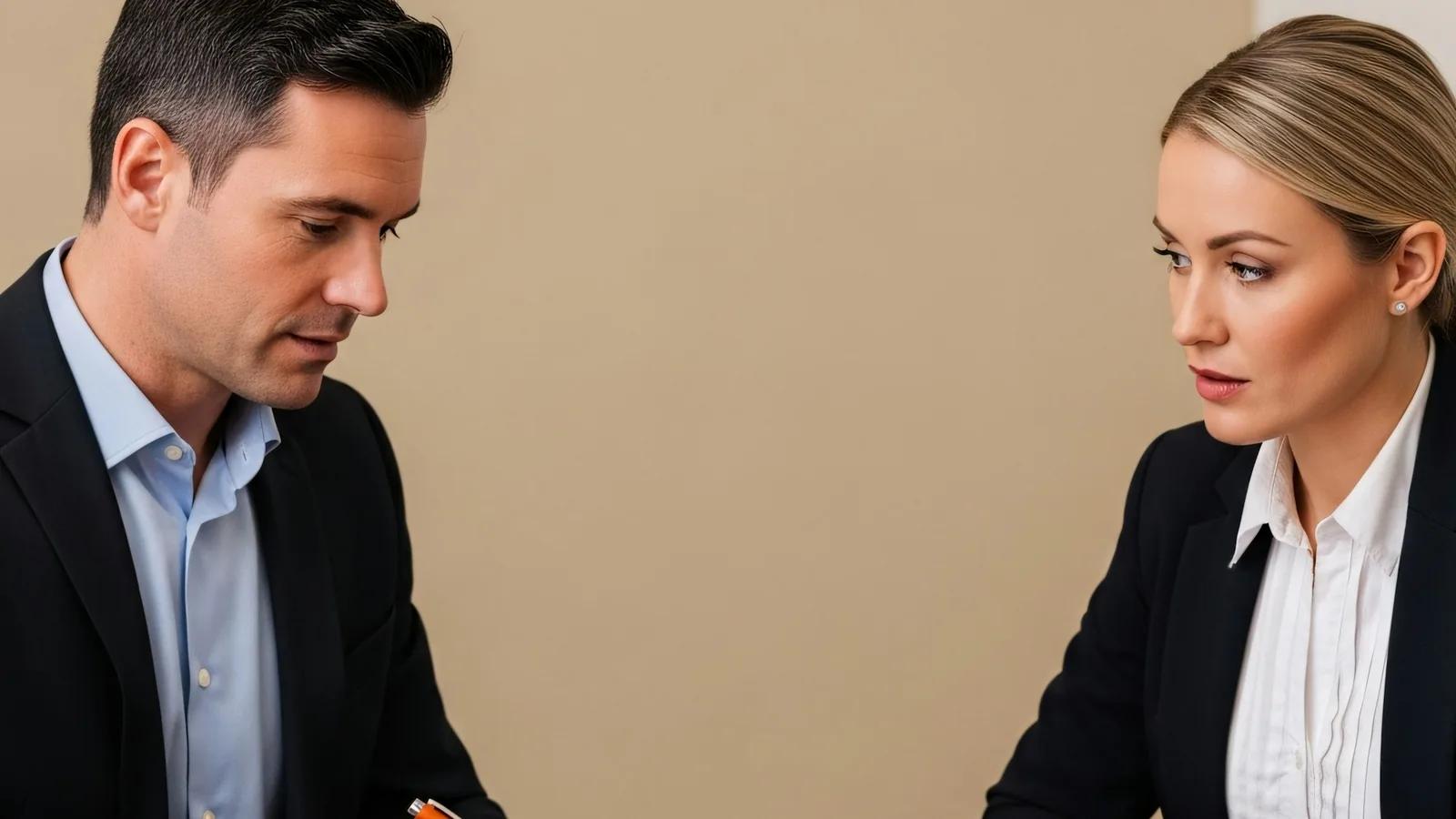 Dos abogados revisando documentos en una sala de juntas