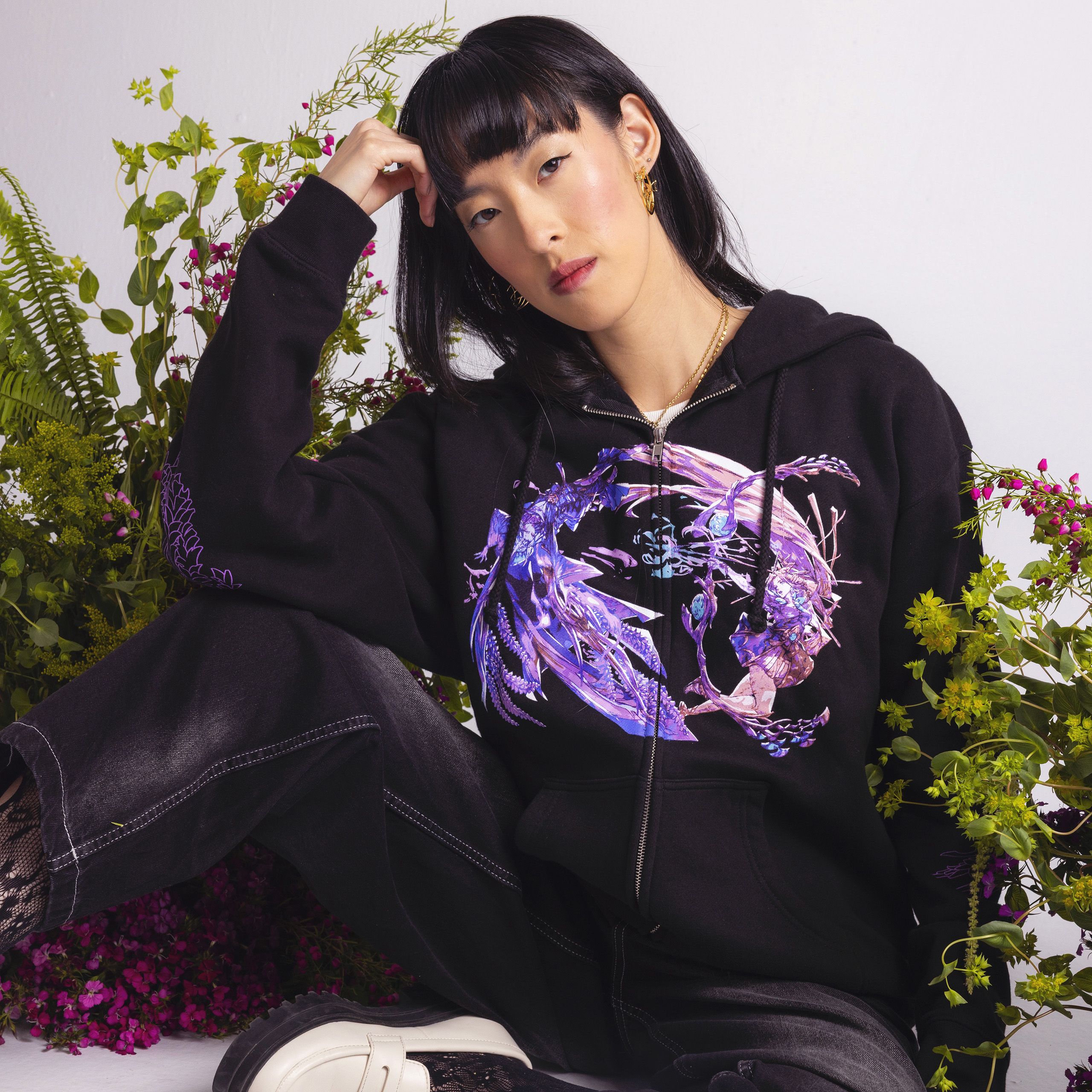 トップス OPPOSE DUALITY Zip up hoodie BLACK OPPOSE DUALITY / オポーズデュアリティ】ZIP UP RIB HOODIE - BLACK