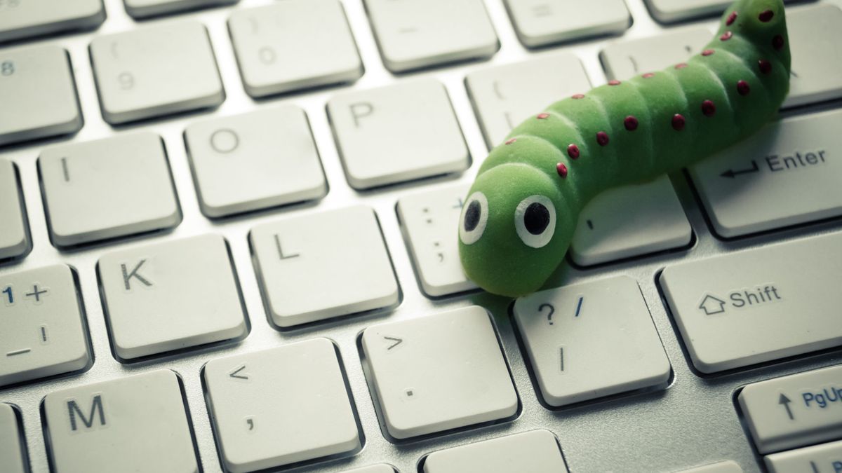 A cute worm on a keyboard