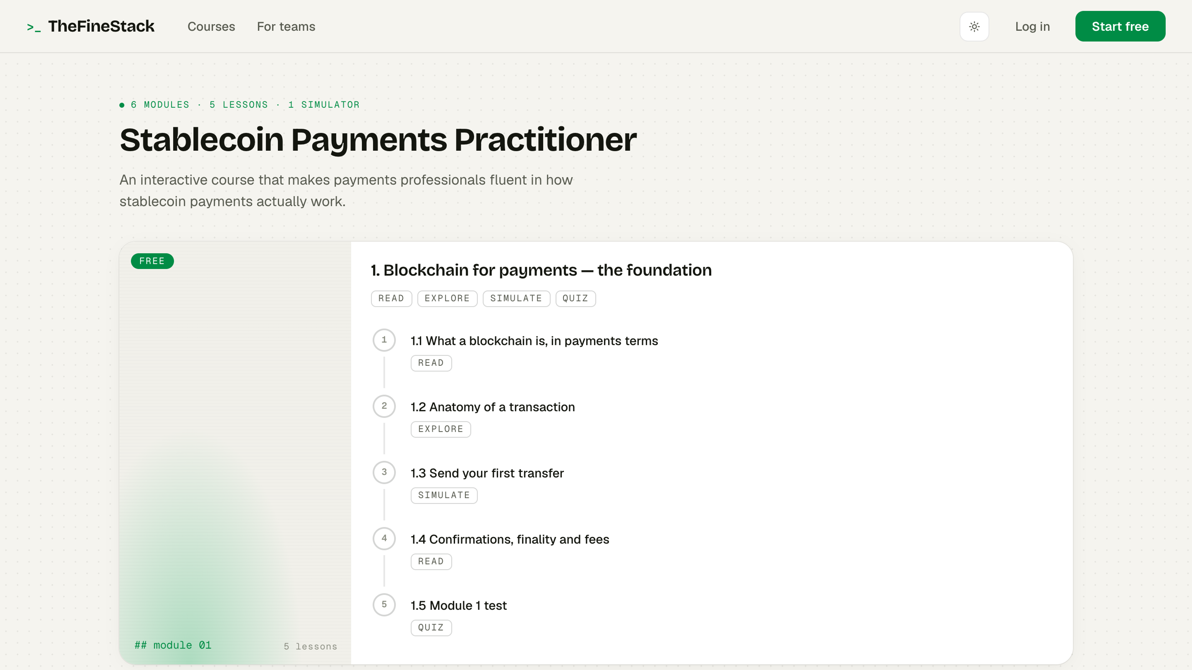 FineStack course syllabus: Stablecoin Payments Practitioner, module 1