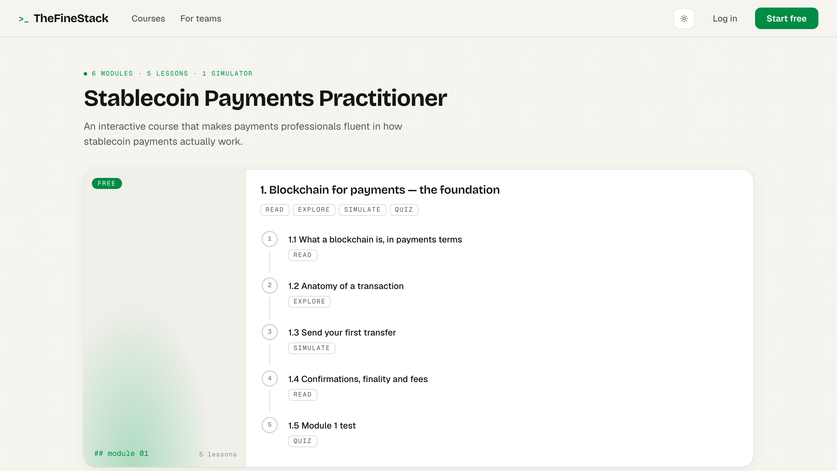FineStack course syllabus: Stablecoin Payments Practitioner, module 1