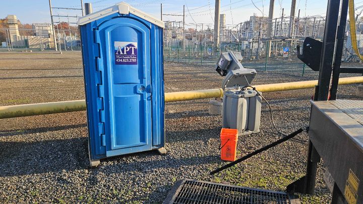 Portable toilet equipment at a Virginia construction site