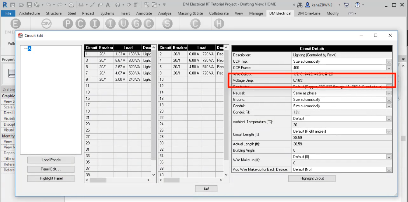 Voltage drop ElectroBIM