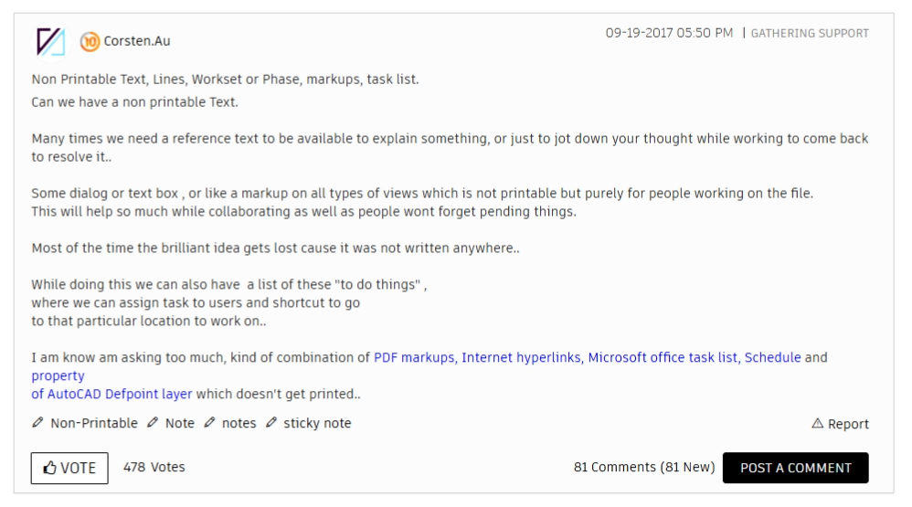 Revit user requests non-printable notes and markups for collaboration and task tracking