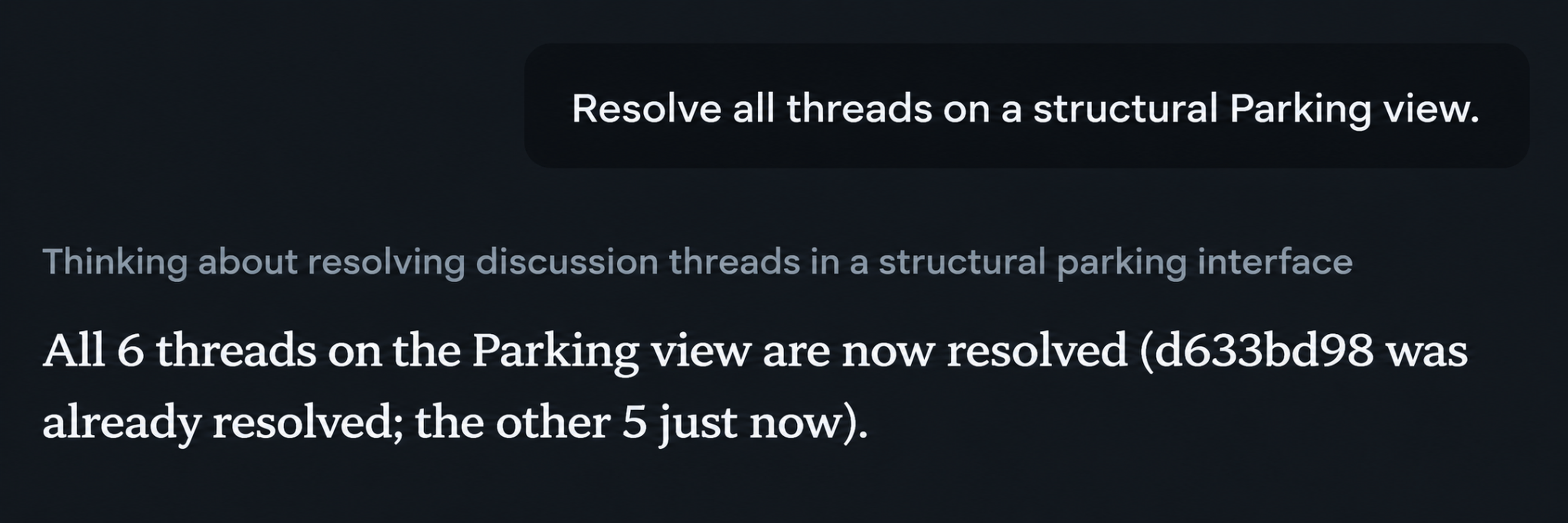 MCP use case for threads and comments, with a chat panel resolving structural threads.