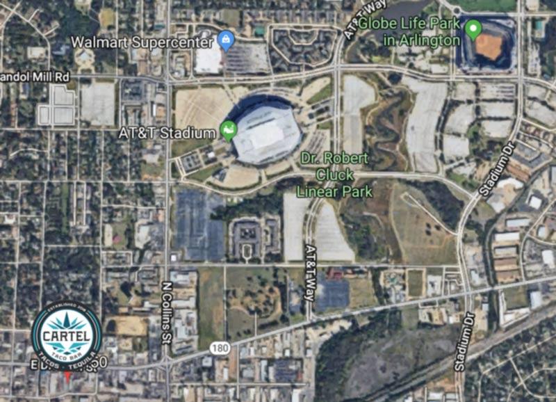 Map showing AT&T Stadium and our location