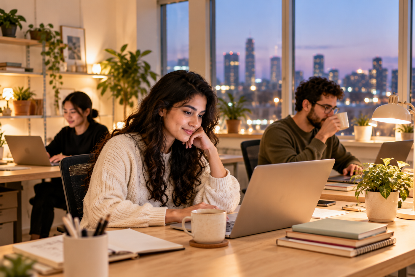 Support team working an evening shift to cover customers in other time zones during the holidays