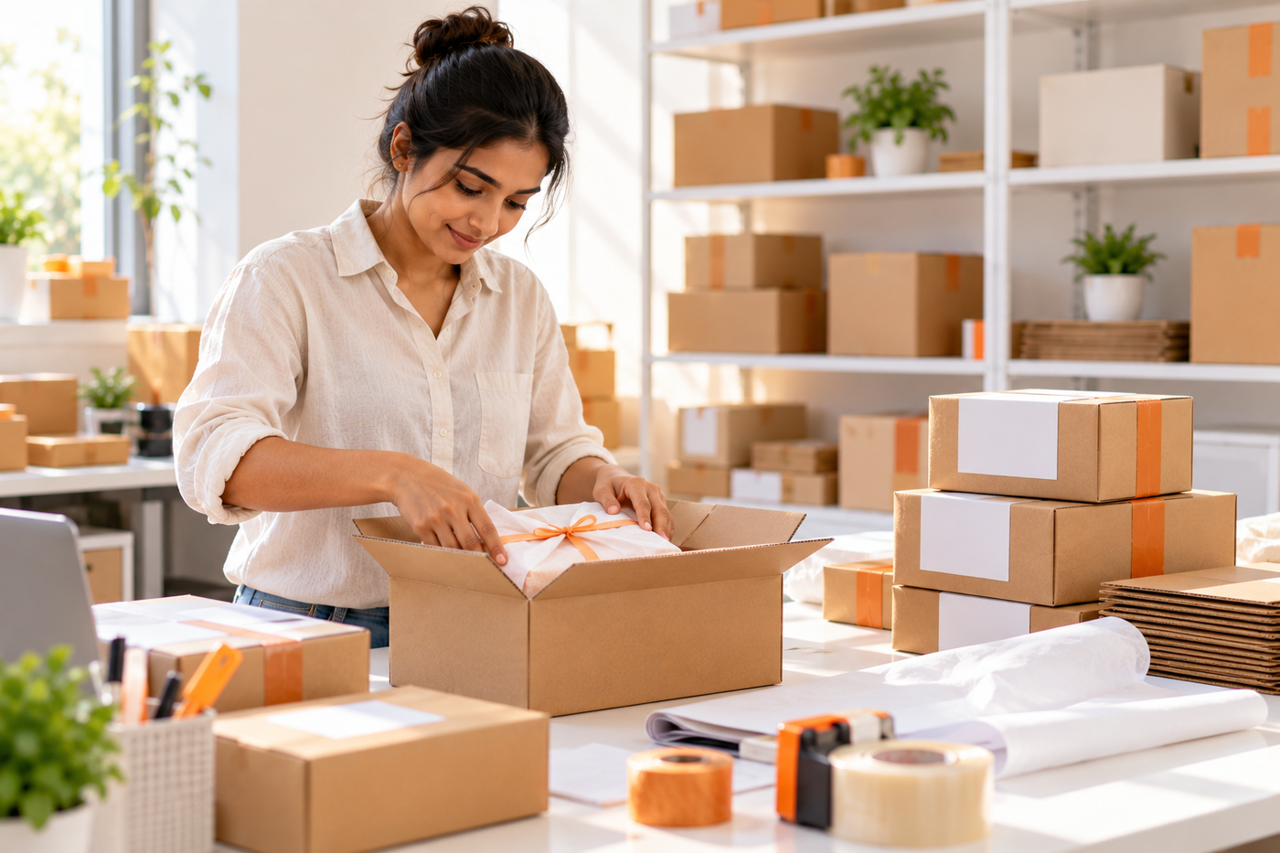 Packed orders with shipping labels ready for Black Friday delivery