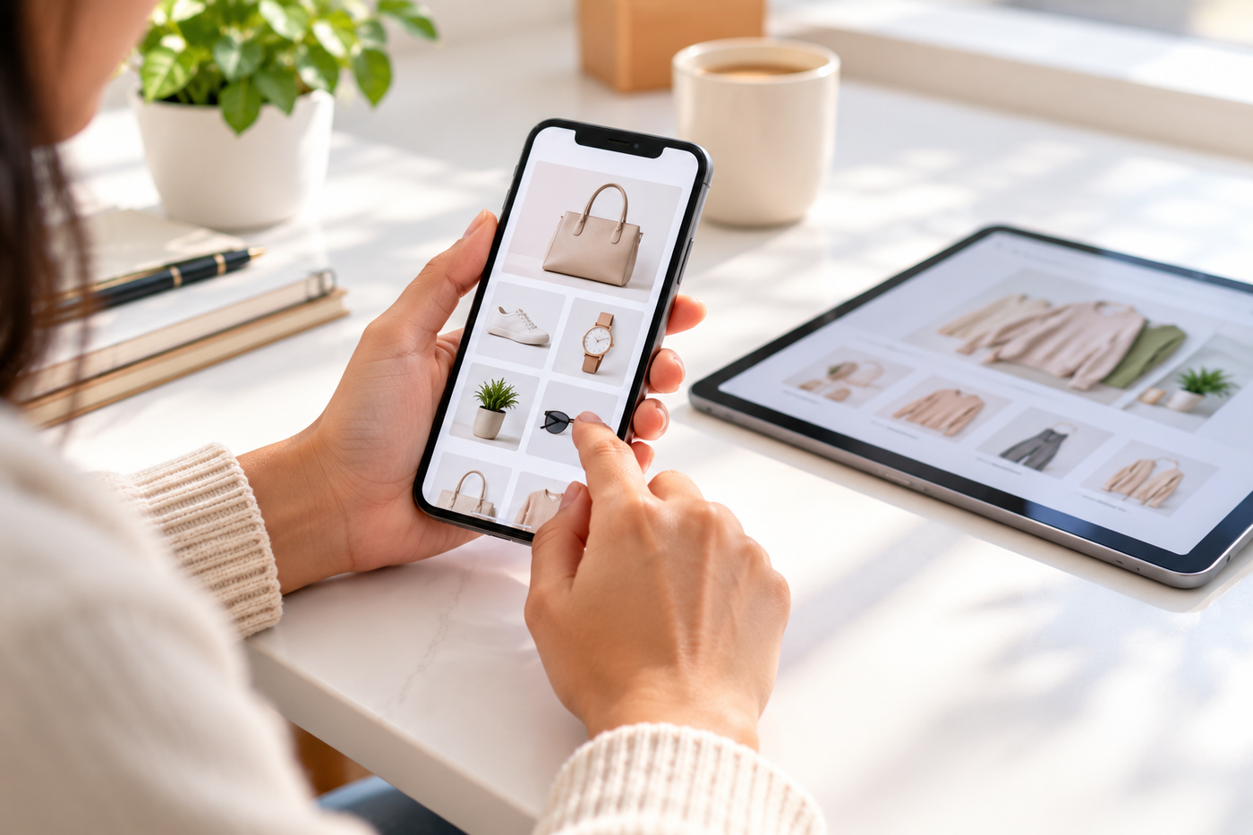 Online store being tested on a smartphone and tablet for mobile speed