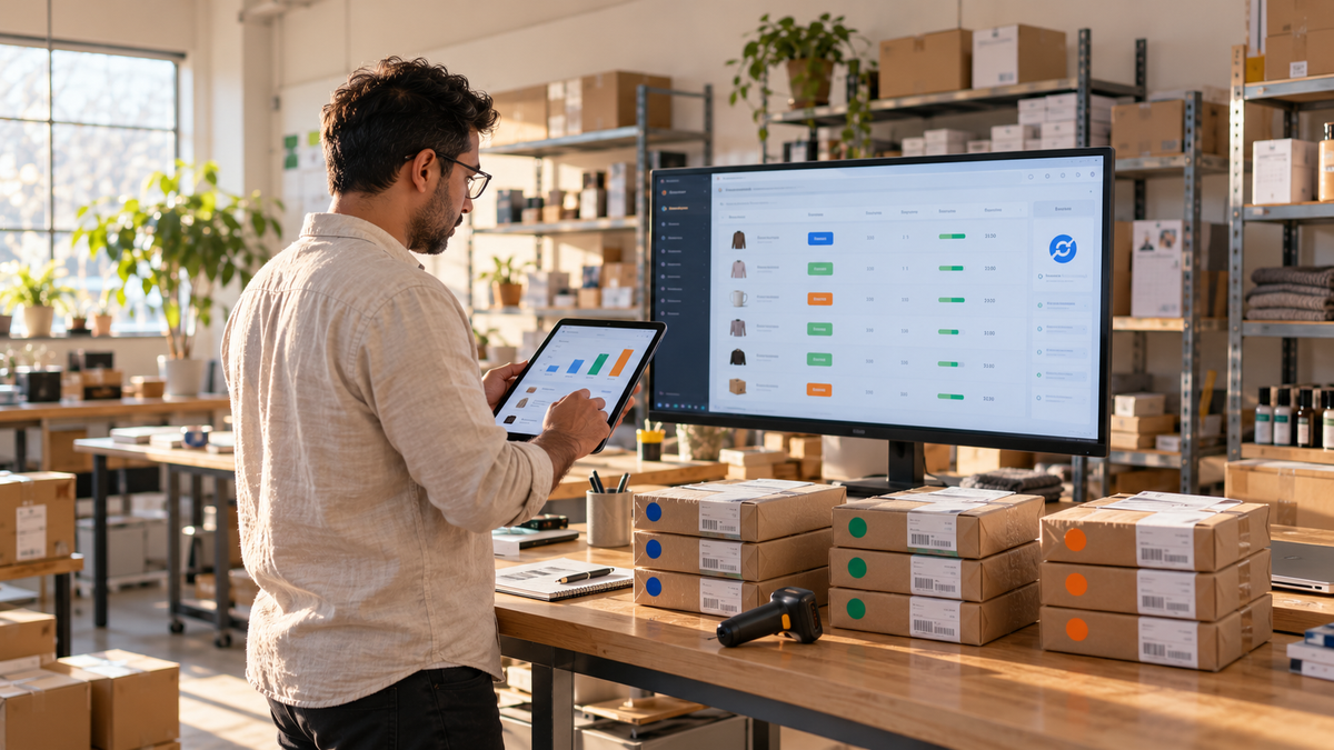 Operations manager syncing orders from multiple sales channels on an order management dashboard