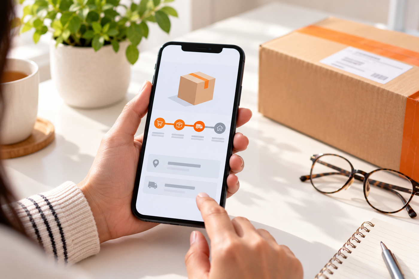 Branded order tracking page showing delivery progress on a smartphone