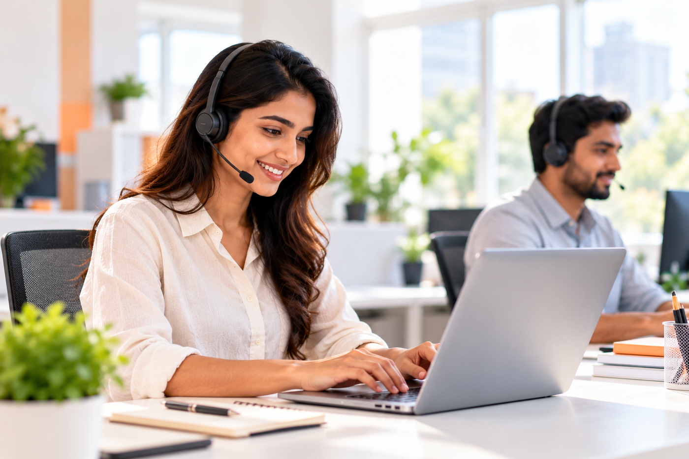 Customer support agent with headset answering Black Friday order questions