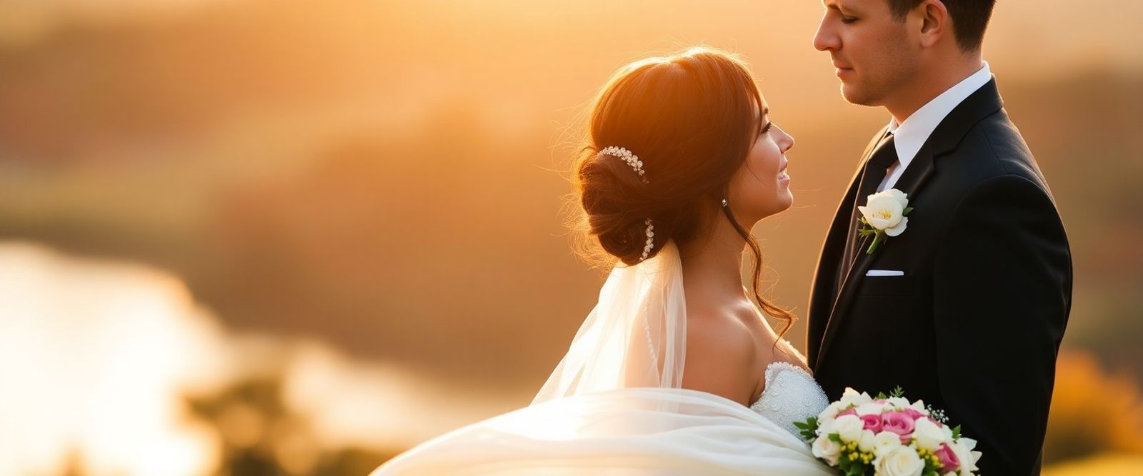 couple staring at each other intimately with outdoor background