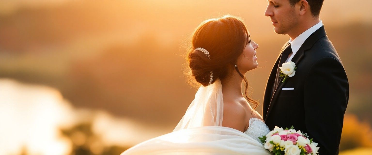 couple staring at each other intimately with outdoor background