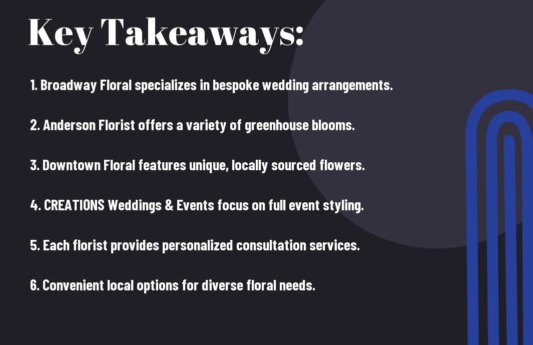 Florist Takeaways Dark key-takeaways graphic lists six wedding florist facts.
