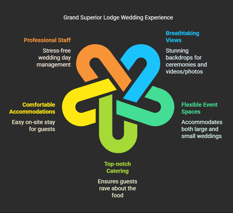 Lodge Features Infographic listing five features of a lodge wedding experience.