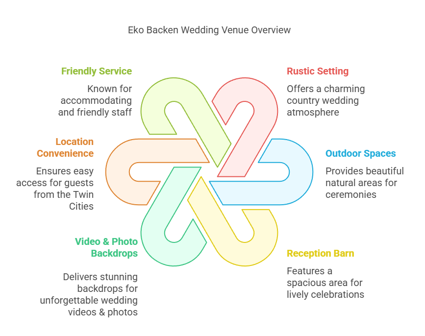 Venue Overview Infographic listing six features of Eko Backen wedding venue.