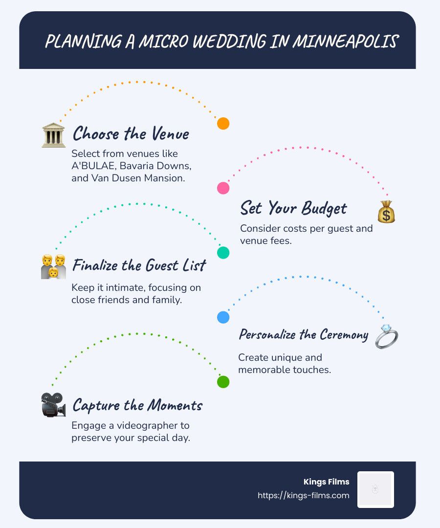 Micro Wedding Planning Infographic outlining five steps for planning a Minneapolis micro wedding.