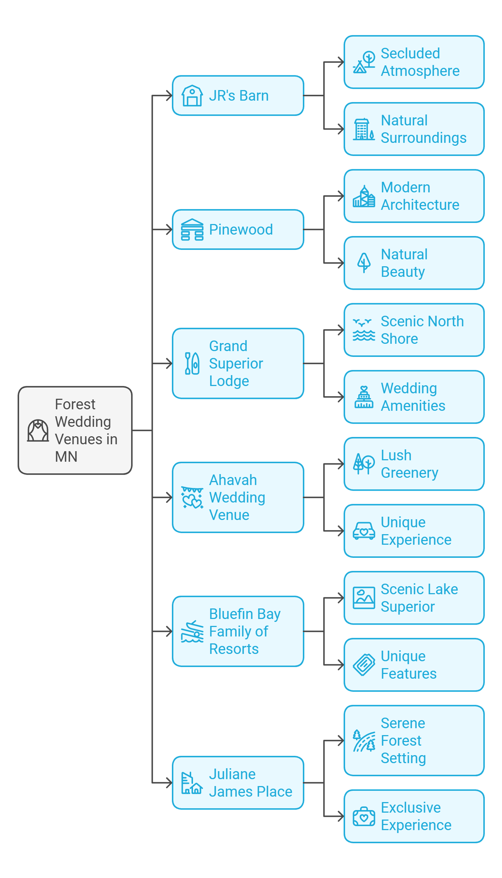 Flowchart of wedding planning topics and branches
