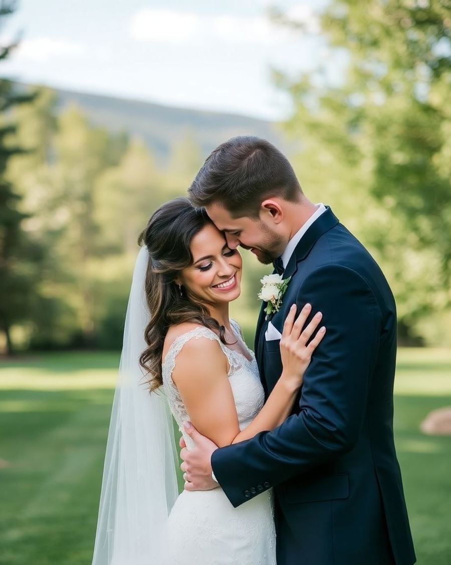 Outdoor Couple Embrace Wedding couple embracing outdoors