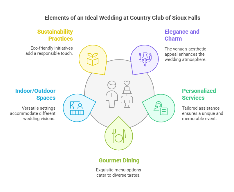 Wedding Elements Infographic listing sustainability elegance spaces service and dining