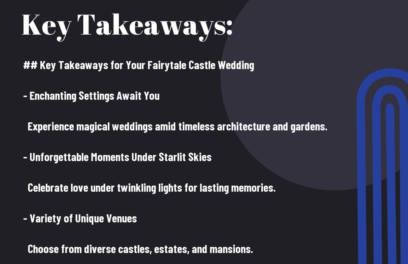 key takeaways castle wedding venues