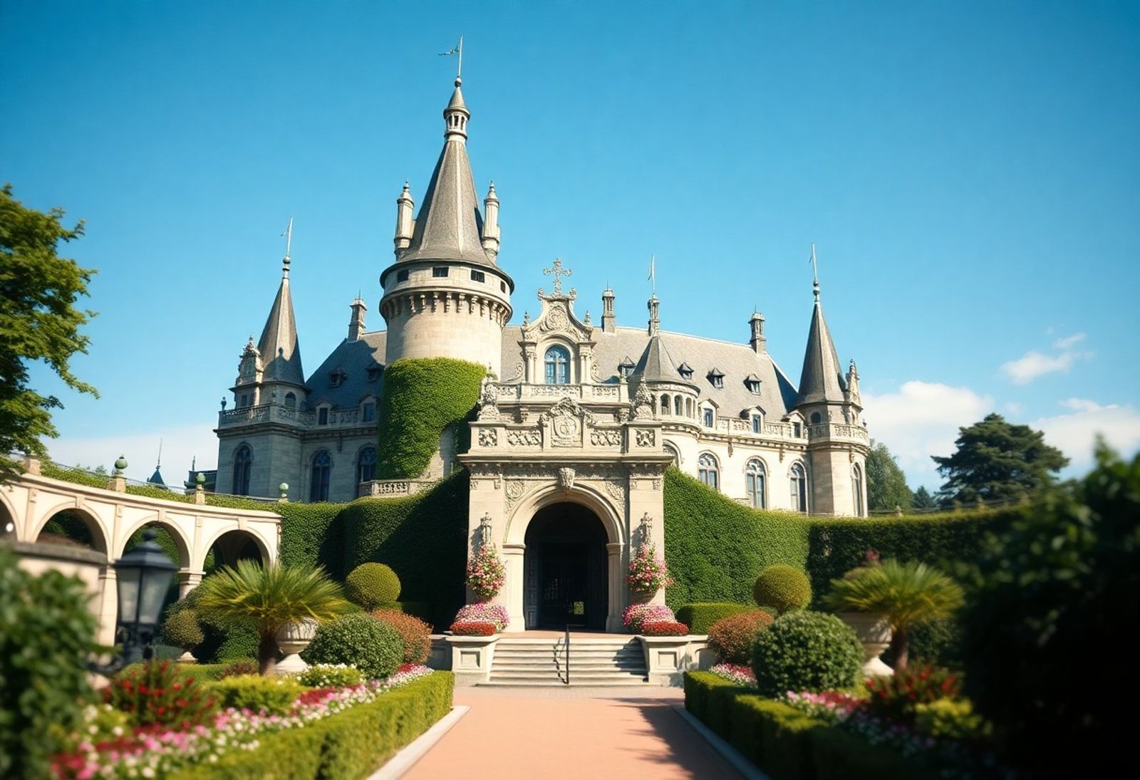 Large ornate castle-like building under a blue sky