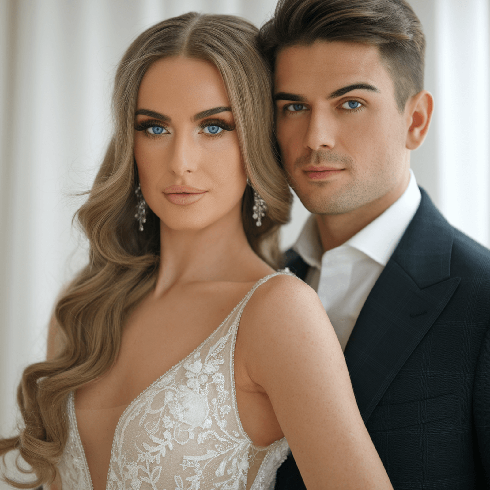 Close formal portrait of a wedding couple