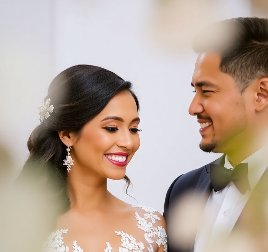 Smiling Couple Portrait Close portrait of a wedding couple smiling at each other